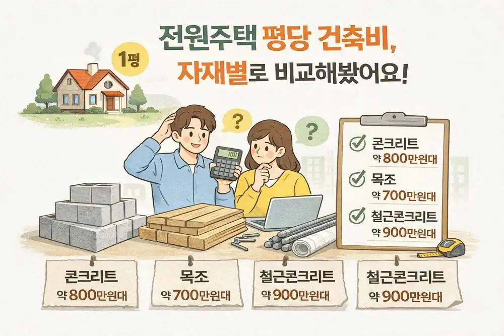 전원주택 평당 건축비, 자재별로 비교해봤어요!