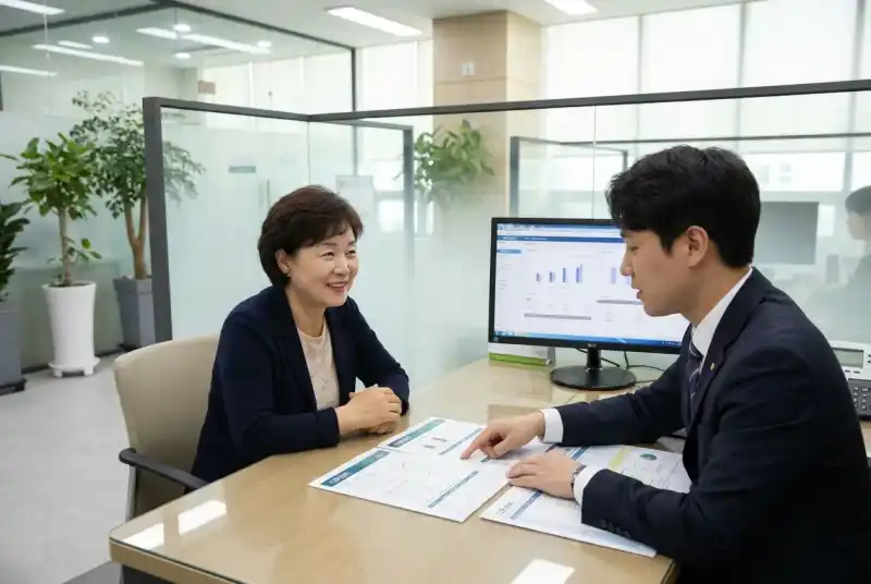 금융 상담을 받는 고객과 상담사