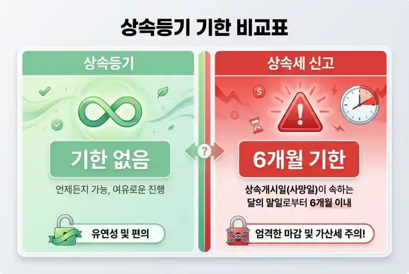 상속등기 기한 비교표