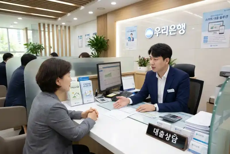 은행 창구에서 대출 상담을 받는 고객의 모습