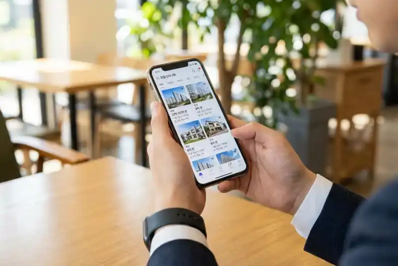 스마트폰으로 부동산 정보 확인하는 모습