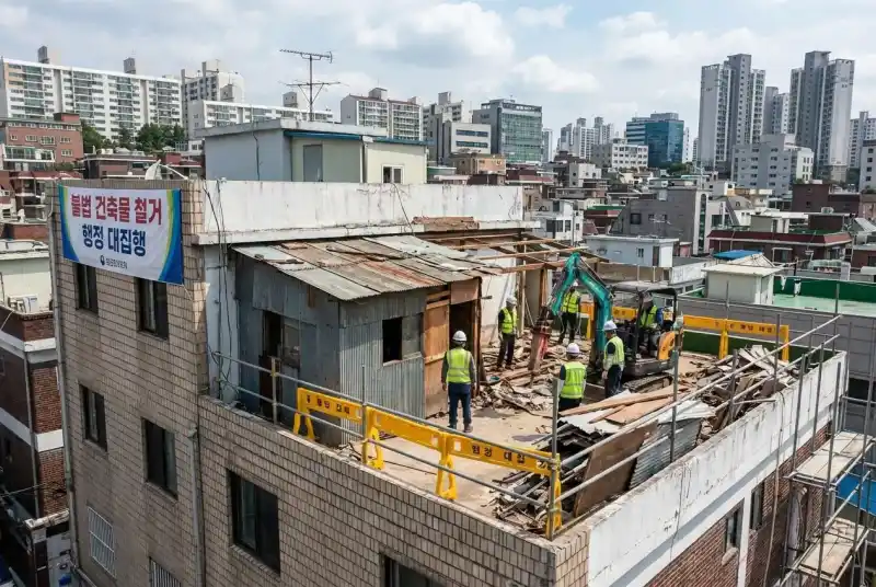 옥상 불법 증축 철거 현장 