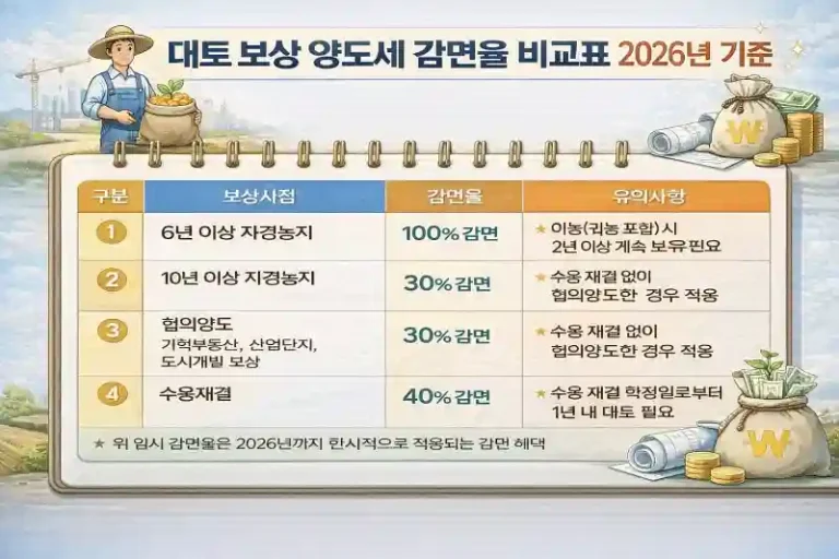 대토 보상 양도세 얼마나 줄일까? 2026 비과세 완벽 가이드