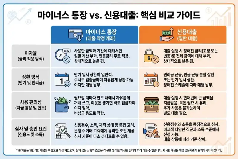 마이너스통장 신용대출 어느게 유리할까