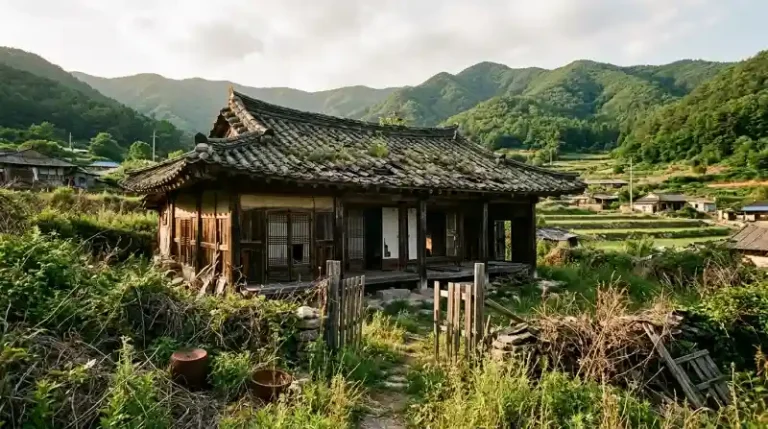 방치된 농촌 전통 한옥의 다큐멘터리 풍 실사 사진