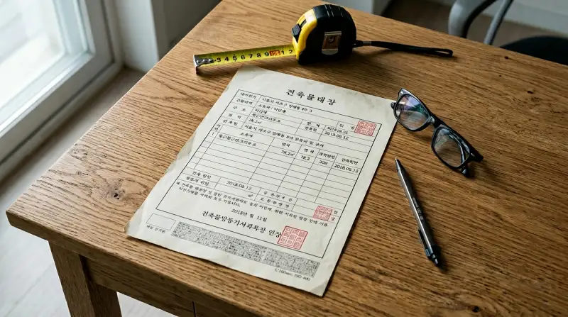 건축물대장 서류 클로즈업 오버헤드샷