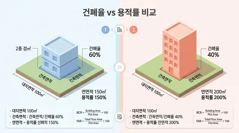 건폐율 vs 용적률 비교 인포그래픽