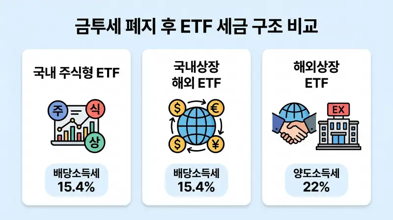금투세 폐지 후 ETF 세금 구조 비교 인포그래픽