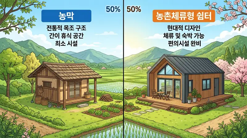 농막 vs 농촌체류형 쉼터 비교