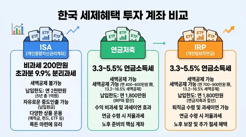 세제혜택 계좌 3종 비교 차트