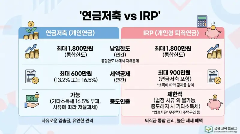 연금저축 vs IRP 비교 인포그래픽