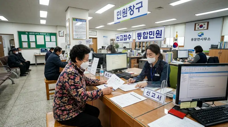 읍면사무소 민원창구 신고접수 장면