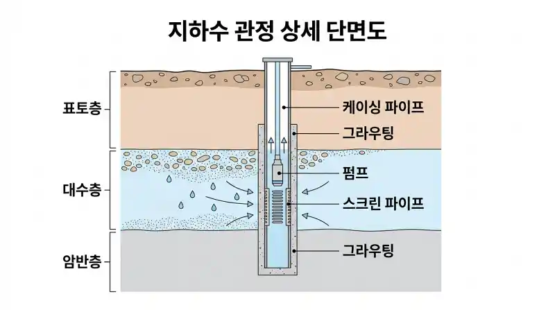 지하수정 단면도 기술 다이어그램