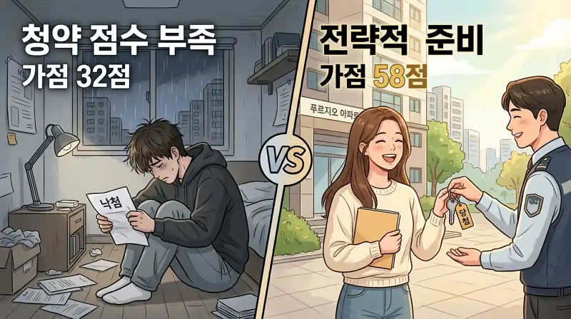 청약 성공/실패 대비 스토리텔링 일러스트