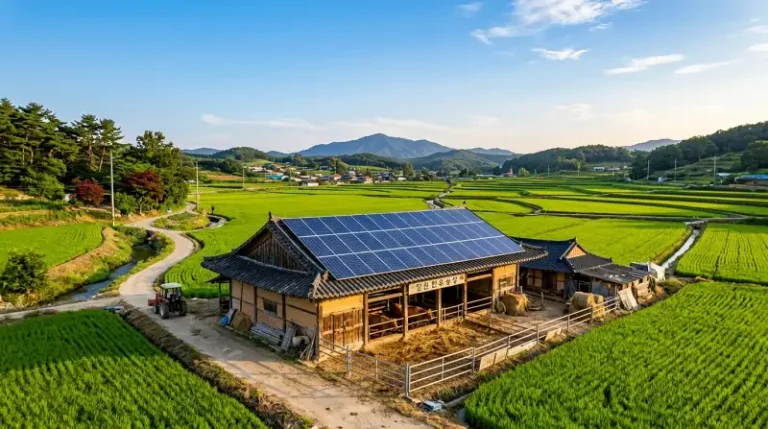 축사 지붕 태양광 패널 설치 전경