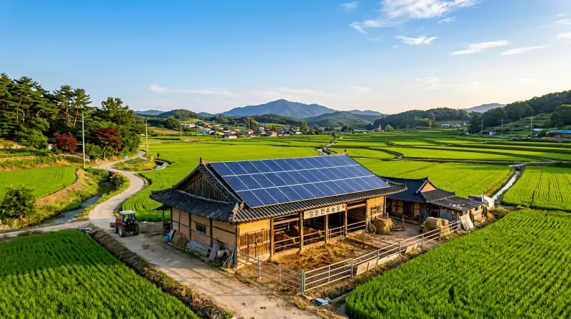 축사 지붕 태양광 패널 설치 전경