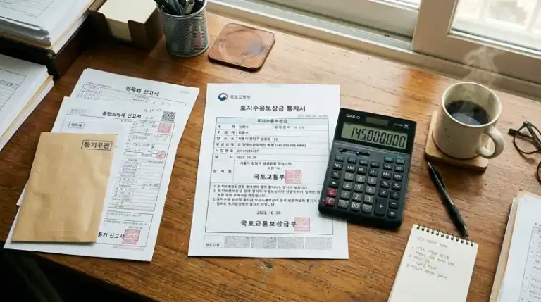 토지수용 보상금 서류 검토 장면