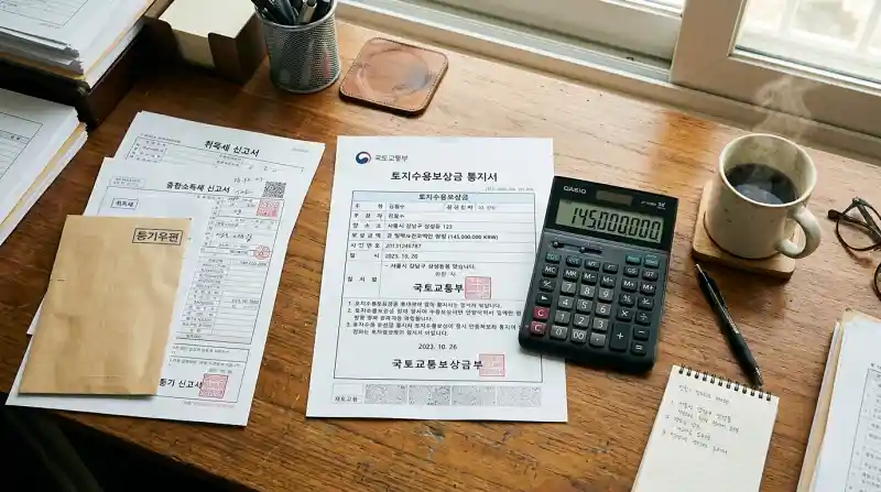 토지수용 보상금 서류 검토 장면