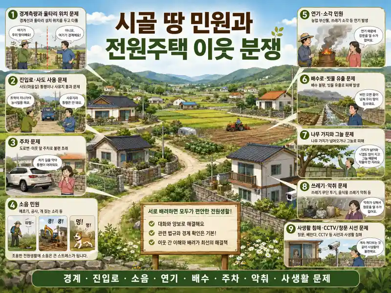 시골 땅 민원과 전원주택 이웃 분쟁을 설명하는 전원마을