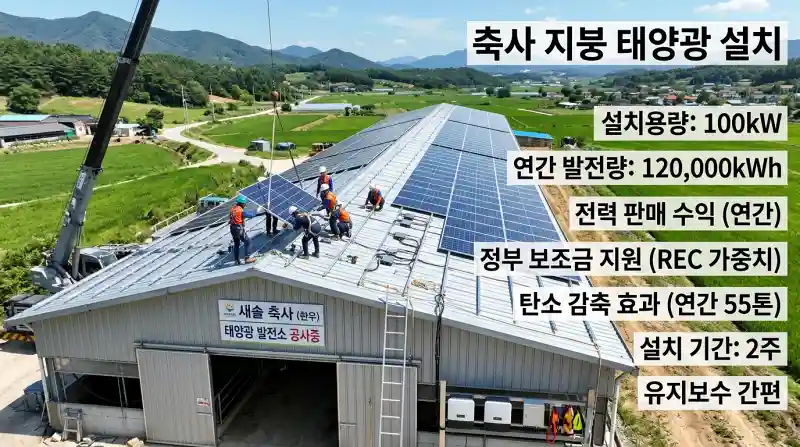 축사 지붕 태양광 패널 설치 현장