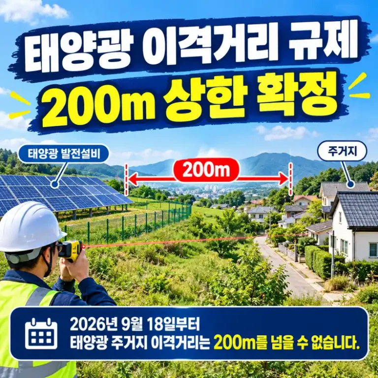 태양광 발전설비와 주거지 사이 이격거리를 측정하는 모습